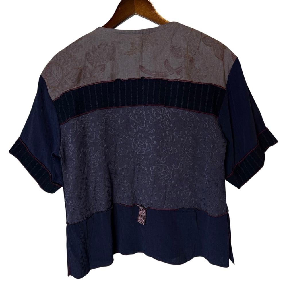 Spencer Alexis Vintage Patchwork Button Up Top Boho Mixed Media Art to Wear sz 8 - Picture 5 of 7